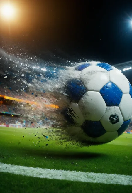 closeup of a soccer ball in motion made of ral-vlntxplzn and ral-dissolve, motion blur, crowded soccer stadium background, bokeh, masterpiece, 4k, hdr, ultra realistic, very detailed, canon 5d, <lora:ral-vlntxplzn:1>,
<lora:add-detail-xl:1.5>, <lora:ral-dissolve:1>