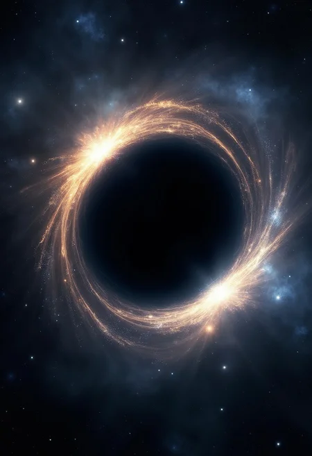 A black hole is a cosmic marvel, where gravity becomes overwhelming, bending space and time into a vortex. Light, which typically travels straight, curves around it, creating a halo-like silhouette at the event horizon. This boundary marks the point of no return, where even light cannot escape its grasp.
As matter spirals inward, it heats up, emitting bursts of energy and jets of particles that pierce the cosmos. Time near a black hole slows for an outside observer, creating a surreal distortion of reality. Though invisible, its presence reshapes galaxies, bending starlight and influencing celestial orbits. It’s a force of nature, where the universe’s most profound mysteries lie.