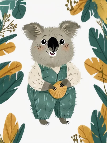 best quality,masterpiece,childpaint,children's illustration,solo,lovely,a lovely koala,white_background,clothes,beautiful_detailed_eyes,eye highlights,,<lora:chil_xl_2v1>