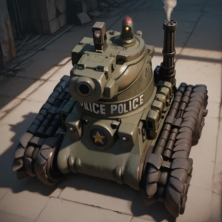 <lora:IL_bonaparte_tank:1>,d_bn,d_bn,bonaparte /(tank/),no no humans,
abandoned city,turret,
cannon,
minigun,
smoke projector,
left-air intake,
police,
emblem,
star \(symbol\),military vehicle,
tank,from above,, Semirealistic, realistic, photorealistic, 3d Render,(very aesthetic, masterpiece, best quality:1.3), vibrant, Semi-realistic