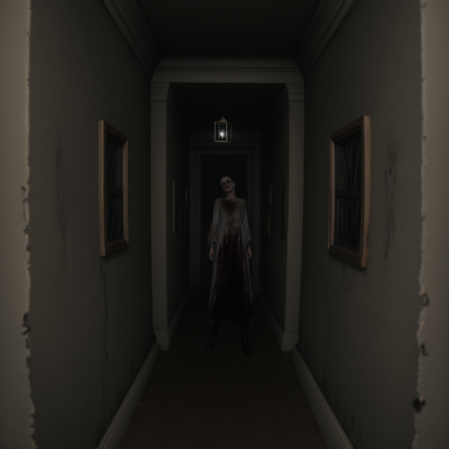 long shot scenic professional photograph of score_9, score_8_up, score_7_up, BREAK .
first person view, recording camera perspective, endless dark corridors, decaying walls, peeling wallpaper, rusty metal floors, flickering lights, fog, mist, eerie atmosphere, distorted reality, blood stains, shadows, ominous, creepy, horror, psychological horror, Silent Hill style, photorealistic, highly detailed, 8k resolution, cinematic lighting, volumetric fog, ray tracing, ambient occlusion, film grain, motion blur, depth of field, high contrast, muted colors, dark palette, unsettling, nightmarish, surreal, claustrophobic atmosphere, distant menacing figure, lurking presence, out of focus silhouette, otherworldly, unnerving, tense, hyper-realistic textures, grime, decay, abandoned, desolate.
 <lora:P.T_SILENT_HILLS:1>silenthillspt style.
 3D rendering, perfect viewpoint, highly detailed, wide-angle lens, hyper realistic, with dramatic sky, polarizing filter, natural lighting, vivid colors, everything in sharp focus, HDR, UHD, 64K