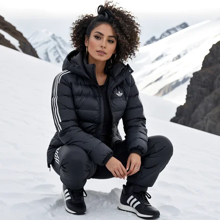 (full body shot| ) (dark cinematic still, dark vibes) sexy latina woman ,unique, wearing  snowpants and adidas_puffer_jacket,  unique hair styles, 8k uhd, dslr, high quality, photorealistic, realism, hyperrealism,((sitting scene)), outdoors
 <lora:snowpants_v1-000003:0.4>
 <lora:adidas_puffer_jacket_v1:0.7>