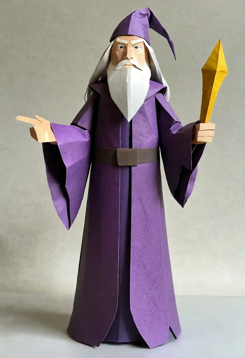 made out of ral-ppr, papercraft, paper, albus dumbledore, <lora:ral-ppr-sdxl:0.7>, positive emotional, professional fine composition, beautiful composition, dramatic, fertile, confident, extremely stylish, cinematic, beautiful