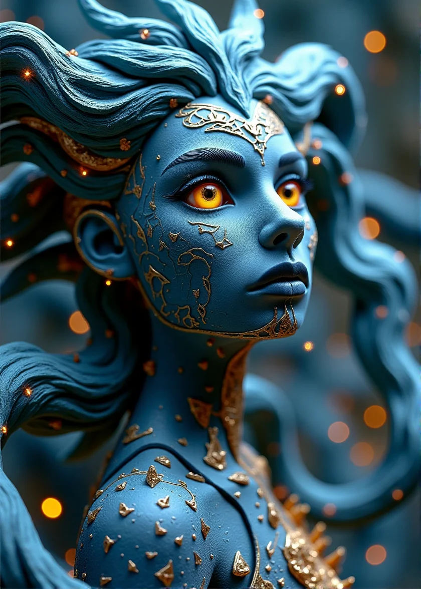 claymation,
Photographic, photo grain, 4k, UHD—Thick layered papercut art of a furry in a dramatic, fantasy-inspired scene, infused with fractal art and dynamic angles. The artwork, reminiscent of Todd Lockwood's famous pieces, captures a lithe female fusion of a skinwalker and kongamato with crystallized skin. Featuring a 1Girl face with very subtle lion traits and heavy silver blue and gold black makeup, the scene is brought to life with deep 3D volumetric effects, rich dimensional depth, thick paper textures, and tangible, heavy layers
made of clay