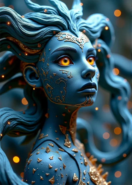  claymation, 

Photographic, photo grain, 4k, UHD—Thick layered papercut art of a furry in a dramatic, fantasy-inspired scene, infused with fractal art and dynamic angles. The artwork, reminiscent of Todd Lockwood's famous pieces, captures a lithe female fusion of a skinwalker and kongamato with crystallized skin. Featuring a 1Girl face with very subtle lion traits and heavy silver blue and gold black makeup, the scene is brought to life with deep 3D volumetric effects, rich dimensional depth, thick paper textures, and tangible, heavy layers

 made of clay