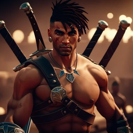 cinematic photo a warrior with two swords <lora:Prince1024:0.8> . 35mm photograph, film, bokeh, professional, 4k, highly detailed