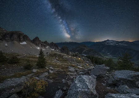 breathtaking landscape, (starry ht sky:1.34), irregular shattered luminous star clusters in sky, (stellar background:0.9), (high-resolution) (sharp details:0.85),} vast rocky mountainside, scenic landscape view, (high quality:1.22)
(Mountain peaks), (lodge with smoke), (hiking trails), (snowmelt streams), (granite outcroppings) (epic:0.93, (RAW:0.87),subsurface tering,high definition, <lora:sdxl\add-detail-xl.safetensors:0.86:0.10 p3,s1