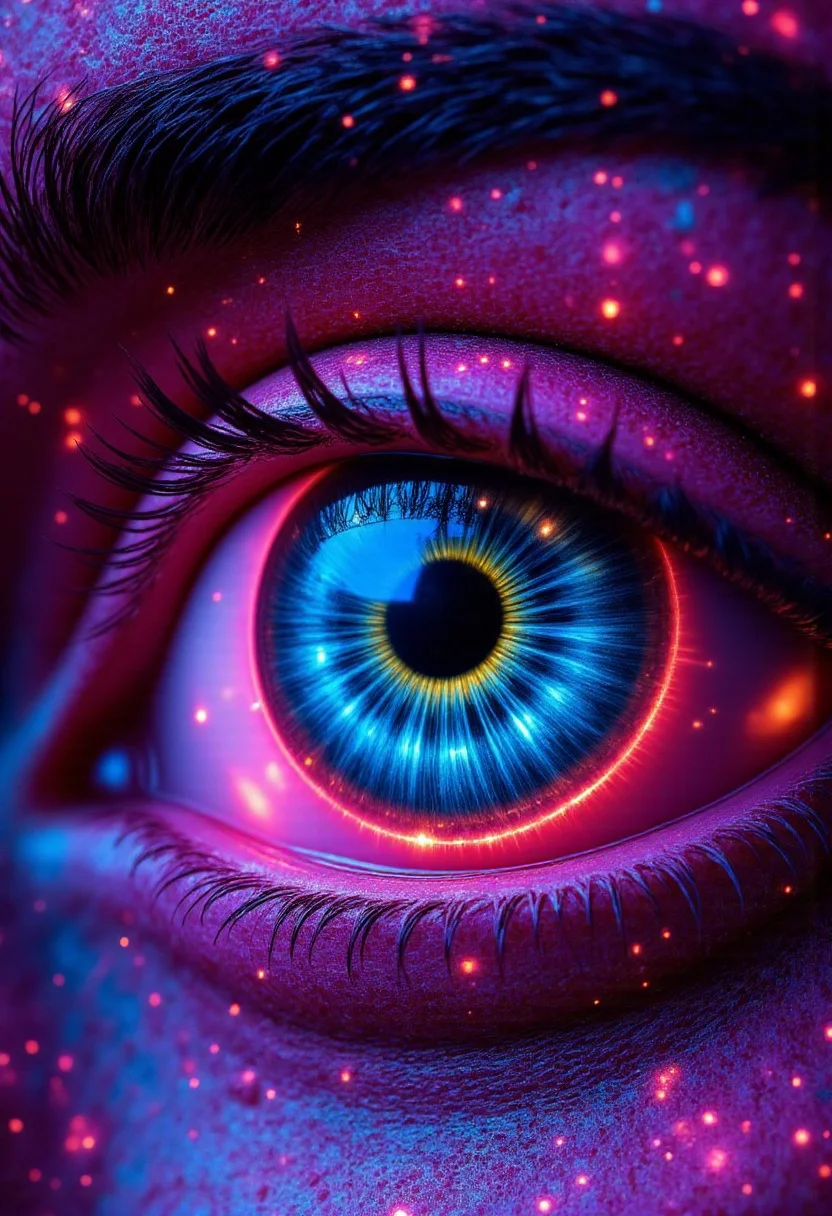 fluorescent, glowing dust, fluorescent dust, fluorescent spraypaint, fluorescent grain, fluorescent make-up, glowing eyes, dust, cinematic film still of a beautiful macro eye close-up, bright eye, photorealistic, 100mm f/2.8 macro lens, glow, glowing (masterpiece, award winning artwork) many details, extreme detailed, full of details
, aidmarealisticskin,  aidmamj6.1
, aidmamjv7, pinkfluxproultrafantasia