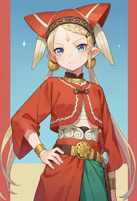 score_9_up score_8_up score_7_up, source_anime, 1girl tilarna exedilika forehead mark twintails, red headwear hat red and green dress, hand on hip
<lora:tilarna_exedilika2_pony_d16:1>