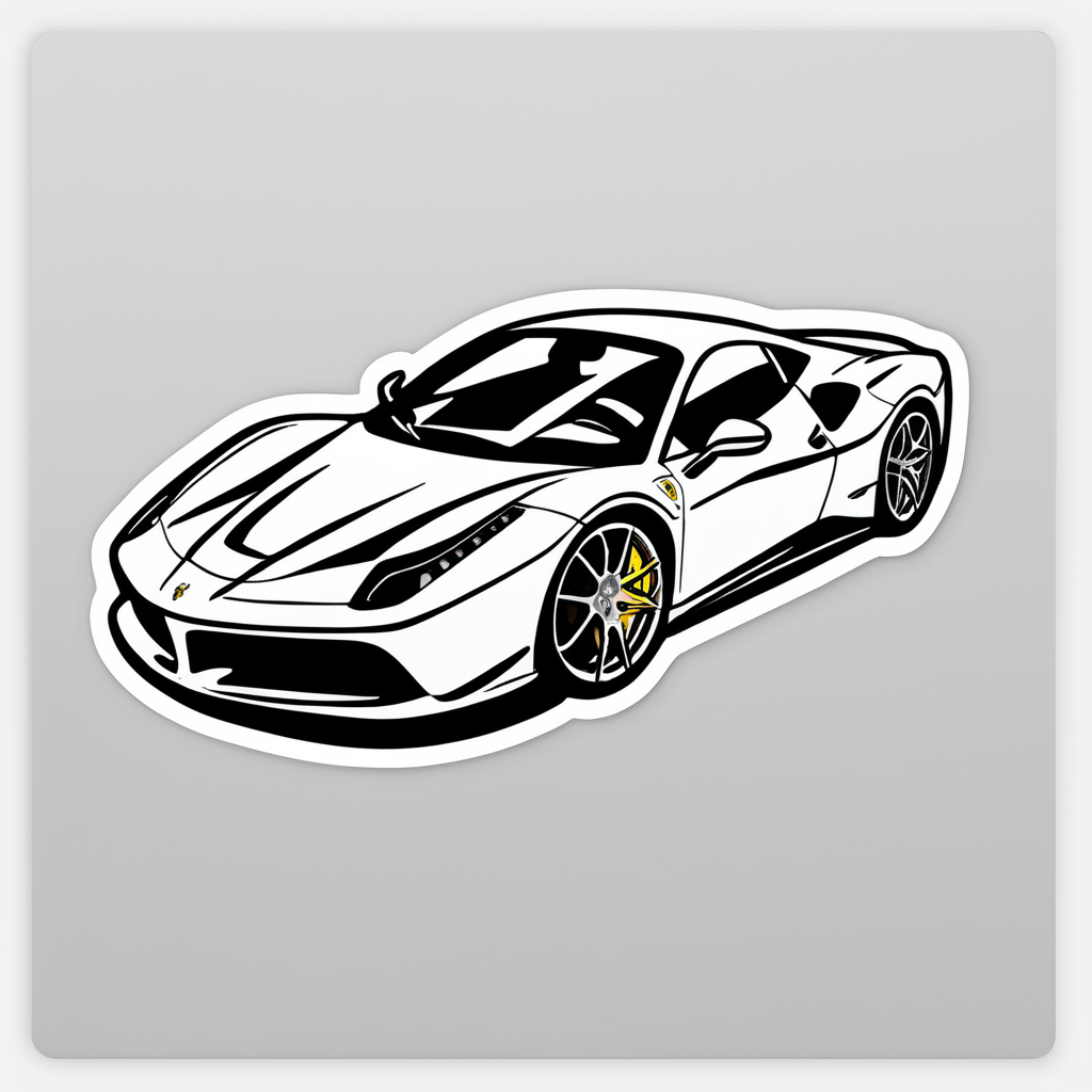 A ferrari car, black and white, (((sticker, stickers, <lora:StickersRedmond:1>)))
