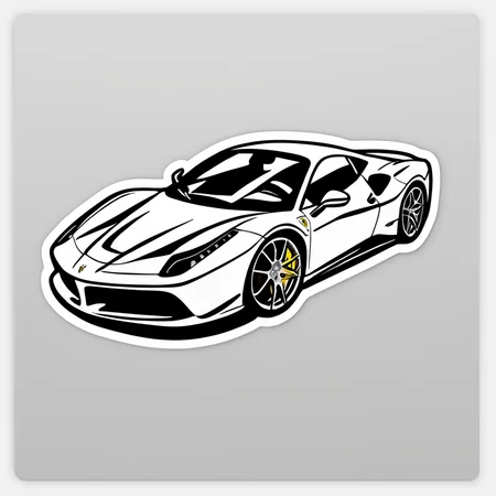 A ferrari car, black and white, (((sticker, stickers, <lora:StickersRedmond:1>)))