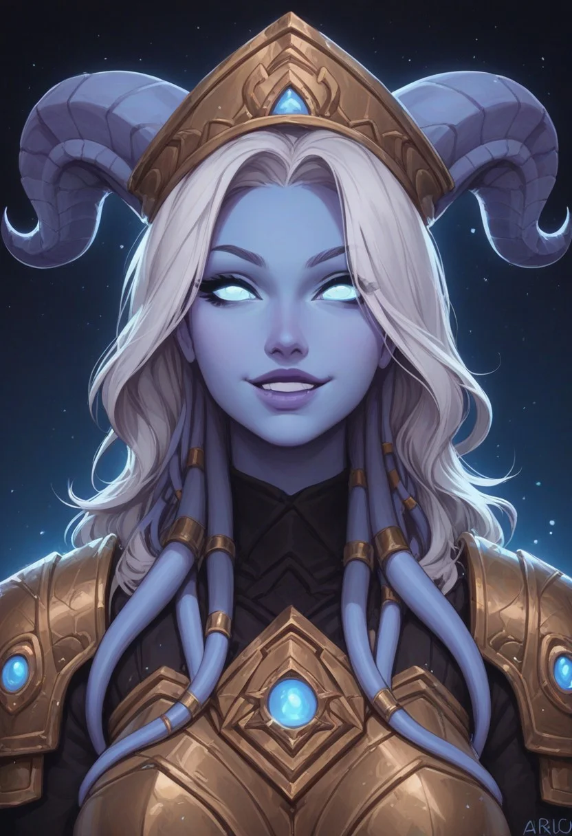 score_9, score_8_up, score_7_up, score_6_up, score_5_up, score_4_up, uncensored,
BREAK
Expressiveh, very aesthetic, Godrays,
yrel, 1girl, bokeh:1.2, sexy, white hair, glowing blue eyes, Draenei, large breasts, perfect eyelashes, blue skin girl, hat, golden armor, (perfect eyes:1.3, wide eyes, detailed eyes, amazing eyes, blue eyes, beautiful blue eyes),
((girl facing viewer)), smile, face_focus, close up,