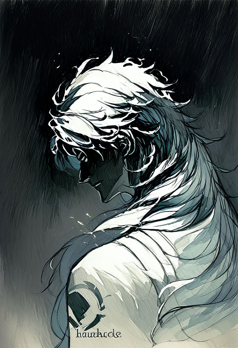 score_9, score_8_up, score_7_up, Watercolor painting, charcoal sketch, Calcharo, wuthering waves, looking at camera, surrounded by white electricity, detailed, masterpiece, black background