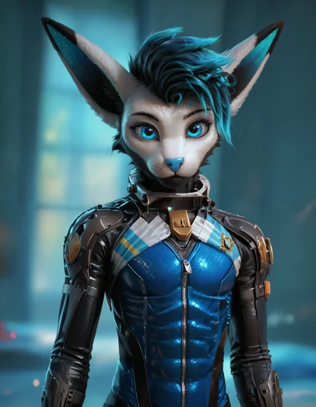 score_9, score_8_up, score_7_up, BREAK rating_safe, detailed, cinematic lighting, hdr, masterpiece, best quality, ultra realistic, 4k, 2k, film photography, RAW photo, photorealistic, analog style, subsurface scattering, photorealism, <lora:add-detail-xl:2.5>, <lora:sinfully_stylish_SDXL.safetensors:0.6>, <lora:AdvancedEnhancerXLv2.safetensors:1.0>, <lora:Krakka_Serene.Sylvi.Sergal_OC_v1-000012.safetensors:0.8>, solo, anthro, (detailed fur, fluffy fur:1.15), krakka, animal ears, short hair, blue eyes, looking at viewer, blue sclera, tail, collar, blue nose, dressed, detailed background, (half-length portrait, three-quarter view, looking at viewer, spread legs, Argentina motion lines, standing , body suit:1.15)