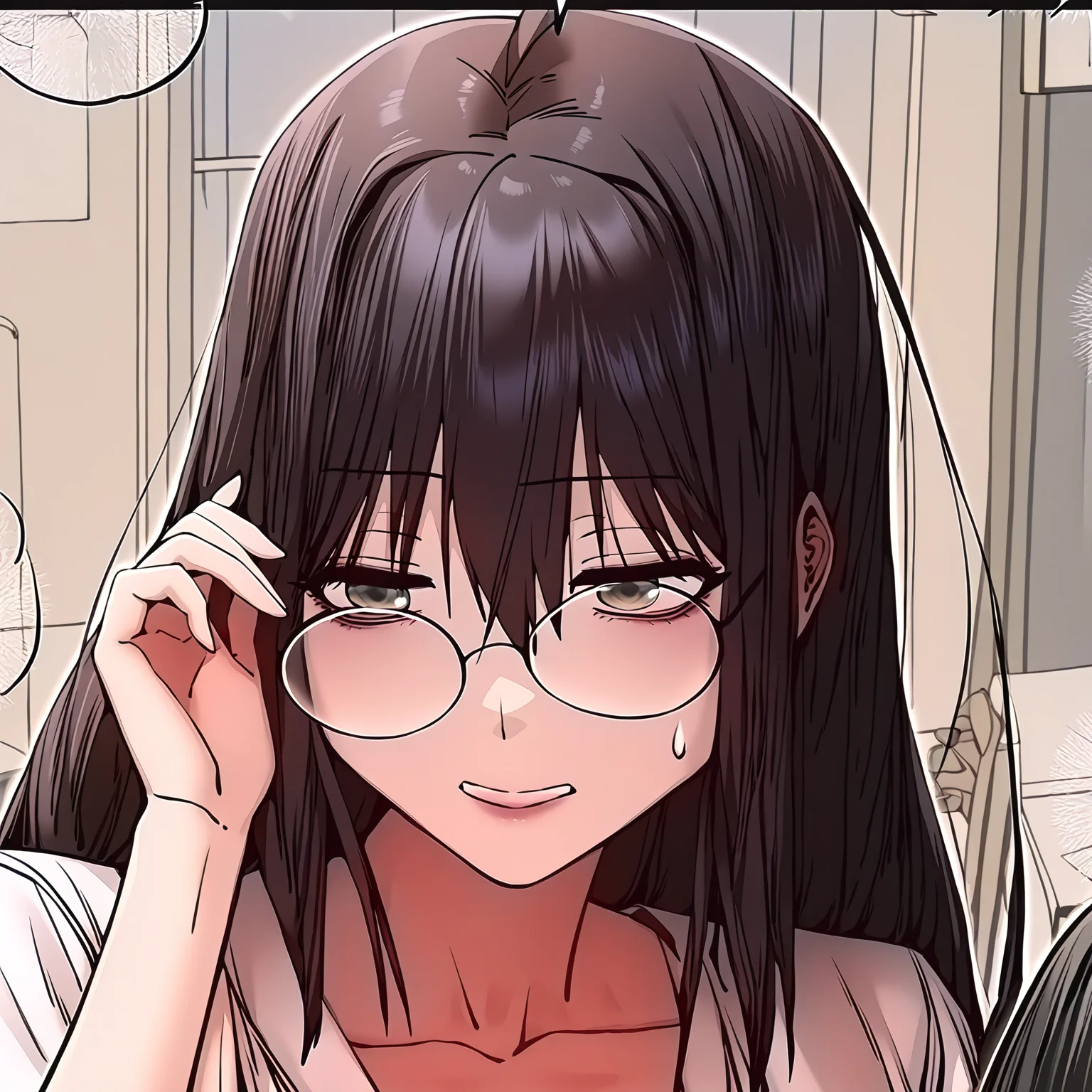 masterpiece,best quality,newest,absurdres,highres,<lora:noobai_ep11_stabilizer_v0.138_fp16:1>,<lora:Pak Hain:1>,<lora:my_neighbour:1>,my_neighbour,glasses,black hair,portrait,