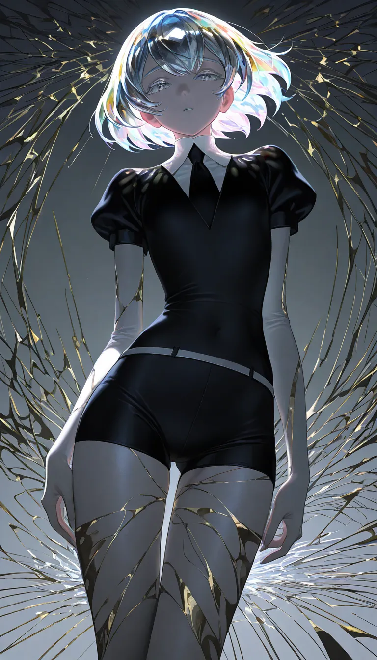 (masterpiece, best quality), amazing quality, very aesthetic, absurdres, highres, newest, HDR, 8K, high detail RAW color art, intricate details, high contrast, detailed background, beautiful detailed, 
1girl, solo, diamond \(houseki no kuni\), (dark),