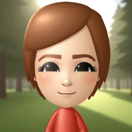 score_9, score_8, BREAK, solo, mii, wii, wii sports, 1girl, female mii, cute, auburn hair, auburn eyebrows, black eyes, blush, red clothing, white pants, shoes, small breasts, Susie_(Wii_Sports), Nintendo Mii, modern_mii, classic_mii, sexy pose, smile, outdoors, sunlight, shadows, evening lighting, natural lighting, forest, trees, grass, orange sky, sunset