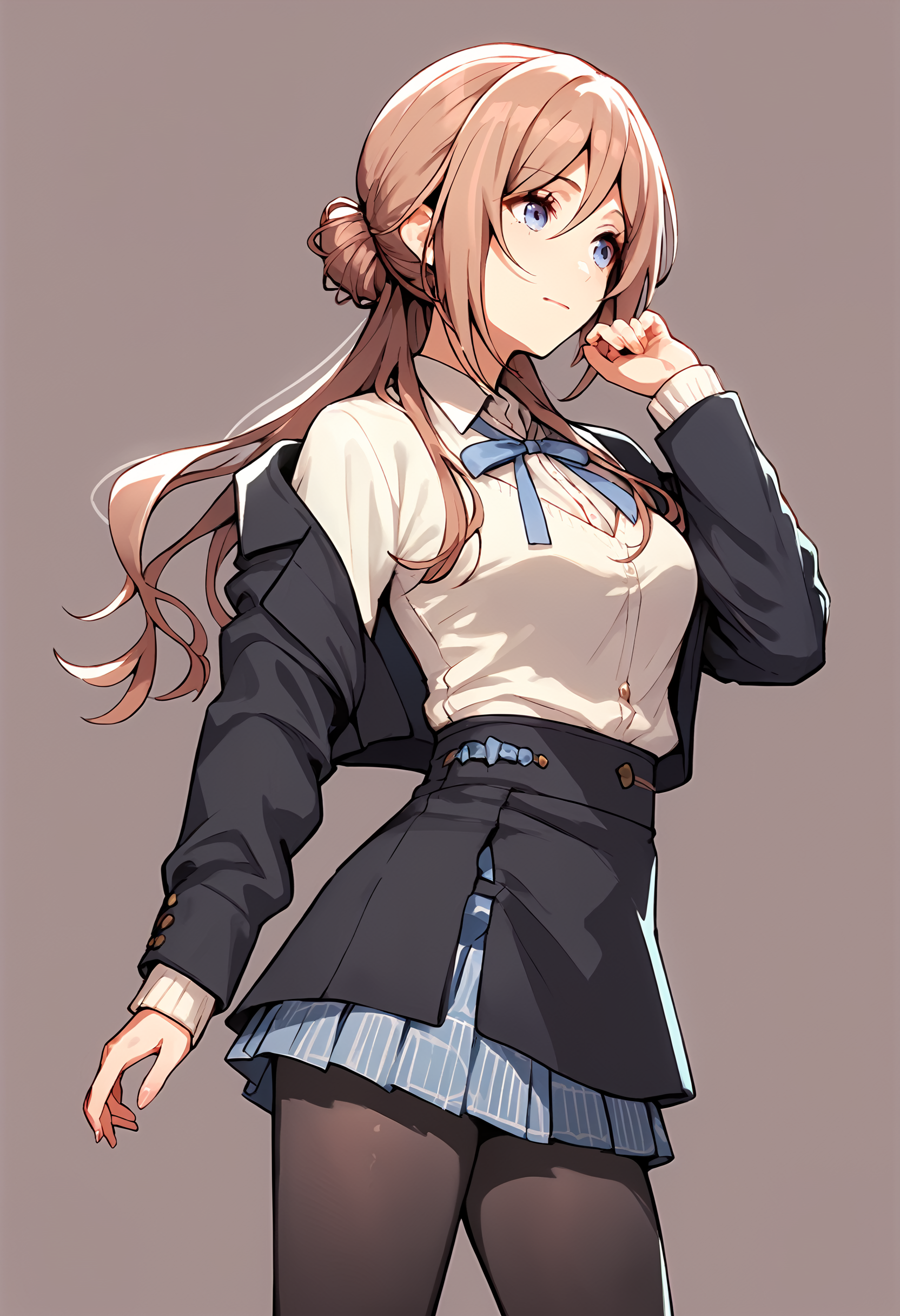 (score_9, score_8_up, score_7_up), 1girl, himesaki rinami, black pantyhose, cowboy shot, simple background, <lora:gakuen-imPO-v2e-000008:0.9>