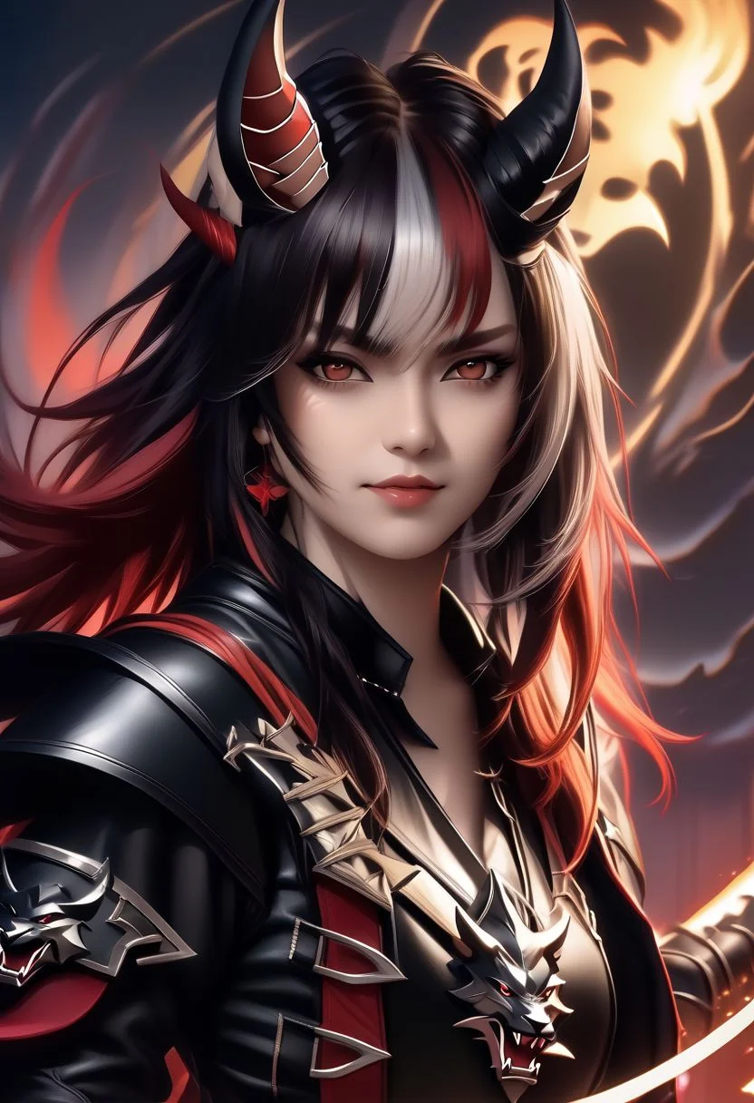 A horned female teen rogue wearing ((leather armor)), black suit, oni girl with wolf-ears, dangerous Kemonomimi waif, brunette assassin, tiefling thief, black hair, three small horns, [onii (Shuna, Hakurou) horns], tri-horn (masterpiece:1.5), (best quality), (disharmonic + ugly + unaesthetic:1.5)