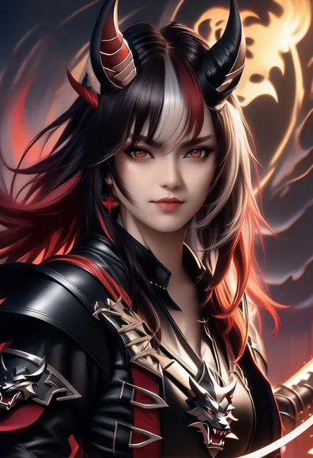A horned female teen rogue wearing ((leather armor)), black suit, oni girl with wolf-ears, dangerous Kemonomimi waif, brunette assassin, tiefling thief, black hair, three small horns, [onii (Shuna, Hakurou) horns], tri-horn (masterpiece:1.5), (best quality), (disharmonic + ugly + unaesthetic:1.5)