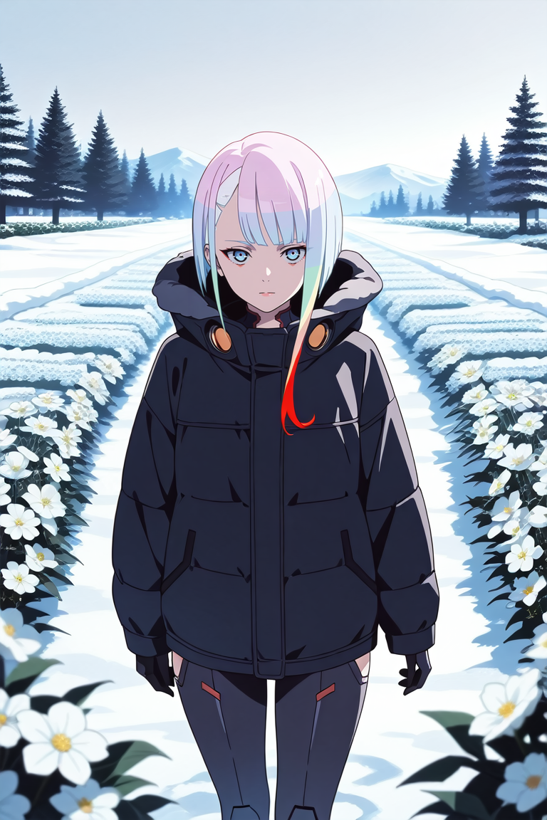 masterpiece, best quality, absurdres,
<lora:ILERLucy:0.8>
ERLucy, 1girl, multicolored hair, asymmetrical hair, cyborg, looking at viewer, in winter,seasonal flower,seasonal background,flower background, posing