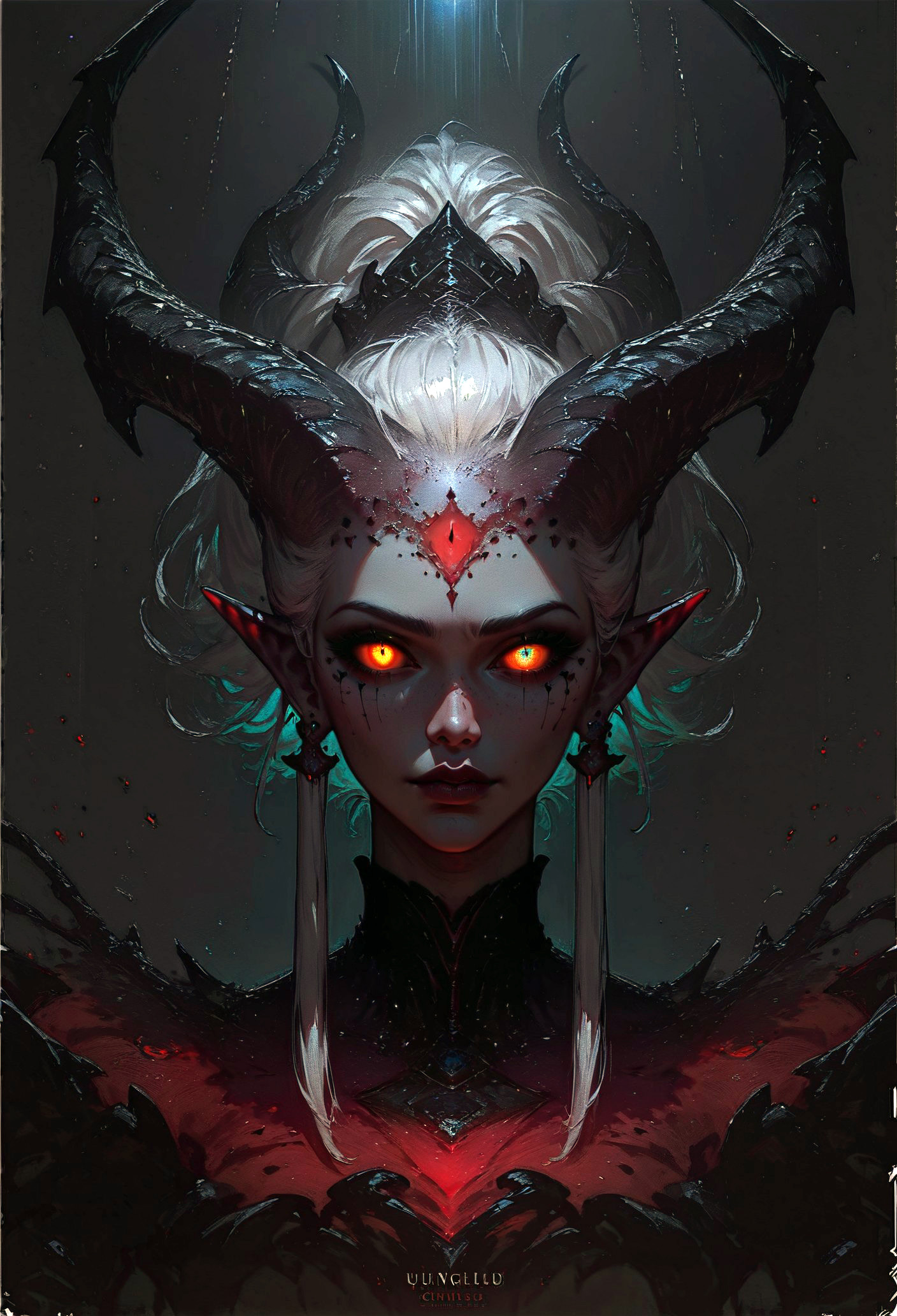 score_9, score_8_up, score_7_up,  rating_safe, 1girl, solo, glow eyes, white hair, red light, demon, full face, symmetry, dark theme  <lora:pony/concept_art_darkside:0.8> concept art, realistic <lora:pony/gwent_v2.0:0.6> gwentstyle <lora:pony/expressiveh:0.8> expressiveh