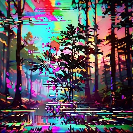 score_9,score_8_up,score_7_up,glitchstyle, <lora:glitch_pony:0.8>,
, glitch, colorful, abstract, surreal,
forest,