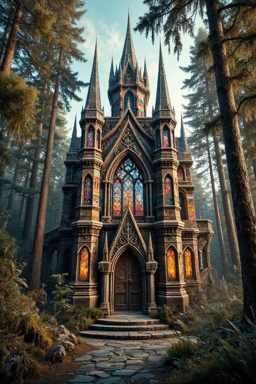 <lora:DonM_-_Black_Ice_Flux-000011.safetensors:1>
Step into a realm that feels like a cherished memory, where the air is thick with the warmth of sunlight and the gentle hum of the past. The fairy-tale castle, now a relic of a bygone era, stands proud with its multicolored striped facade, a tapestry of yellow, red, blue, pink, and green. Each stripe tells a story, evoking the vibrant hues of a childhood filled with wonder and imagination. The castle's three spires, adorned with intricate carvings, reach towards the sky, as if yearning to touch the heavens of yesteryear.
The grand arched entrance, flanked by stone gargoyles that have stood the test of time, beckons you to step into a world of nostalgia. The stained glass windows, now slightly weathered, cast a soft, kaleidoscopic light that dances on the ancient stone floors, a reminder of the countless fairy tales and dreams that have been whispered within these walls.
Surrounded by a serene forest, the castle sits among towering trees whose leaves rustle with the whispers of the past. The gentle twilight casts a golden glow, enveloping the scene in a nostalgic haze. The forest floor, carpeted with moss and wildflowers, invites you to wander and explore, each step a journey back to a time of innocence and magic.
This enchanted place, captured with the clarity of a Nikon D7500, serves as a perfect backdrop for photoshoots, weddings, and creative projects that seek to reclaim the beauty and innocence of a bygone era. It is a portal to a time when the world was filled with wonder, and every moment was a masterpiece waiting to be discovered.