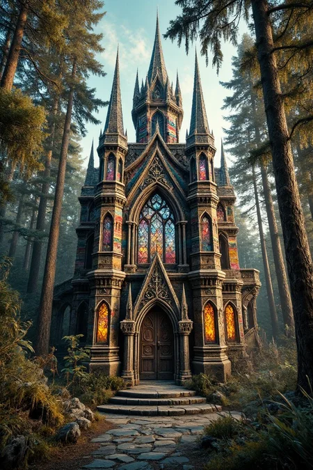 <lora:DonM_-_Black_Ice_Flux-000011.safetensors:1>
Step into a realm that feels like a cherished memory, where the air is thick with the warmth of sunlight and the gentle hum of the past. The fairy-tale castle, now a relic of a bygone era, stands proud with its multicolored striped facade, a tapestry of yellow, red, blue, pink, and green. Each stripe tells a story, evoking the vibrant hues of a childhood filled with wonder and imagination. The castle's three spires, adorned with intricate carvings, reach towards the sky, as if yearning to touch the heavens of yesteryear.
The grand arched entrance, flanked by stone gargoyles that have stood the test of time, beckons you to step into a world of nostalgia. The stained glass windows, now slightly weathered, cast a soft, kaleidoscopic light that dances on the ancient stone floors, a reminder of the countless fairy tales and dreams that have been whispered within these walls.
Surrounded by a serene forest, the castle sits among towering trees whose leaves rustle with the whispers of the past. The gentle twilight casts a golden glow, enveloping the scene in a nostalgic haze. The forest floor, carpeted with moss and wildflowers, invites you to wander and explore, each step a journey back to a time of innocence and magic.
This enchanted place, captured with the clarity of a Nikon D7500, serves as a perfect backdrop for photoshoots, weddings, and creative projects that seek to reclaim the beauty and innocence of a bygone era. It is a portal to a time when the world was filled with wonder, and every moment was a masterpiece waiting to be discovered.