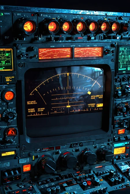 Oscilloscope, radio unit, sin wave, crt screen, futuristic control panel, realistic details, glowing buttons, dark atmosphere, accurate reflections
smooth dials, detailed knobs
[reflections, realistic soft lighting, realistic, high quality photo, 4k, hd, 7-AnalogueInterfaces]
 <lora:Analogue Interfaces v1.0:0.8> <lora:add-detail-xl:0.5>