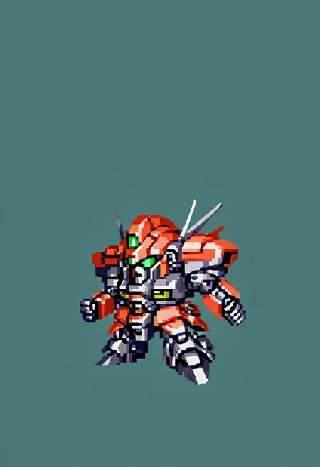 full body view, (black robot colors),chibi, mecha, no humans, robot, full_details, simple background, green background, snes style