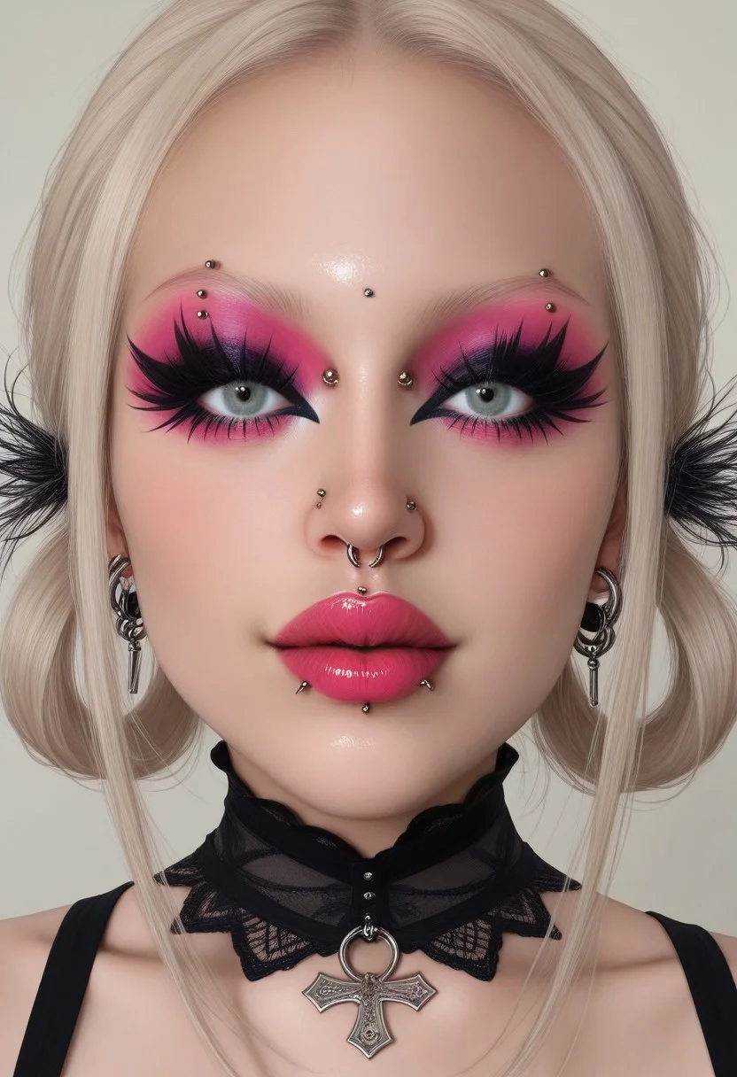 score_9, score_8_up, score_7_up, rating_safe, concept art, realistic, 1girl, solo, portrait.
sexy face, cute face, sexy makeup,
ExtrFacePiercing, face piercing, lips rings.
Gothic.