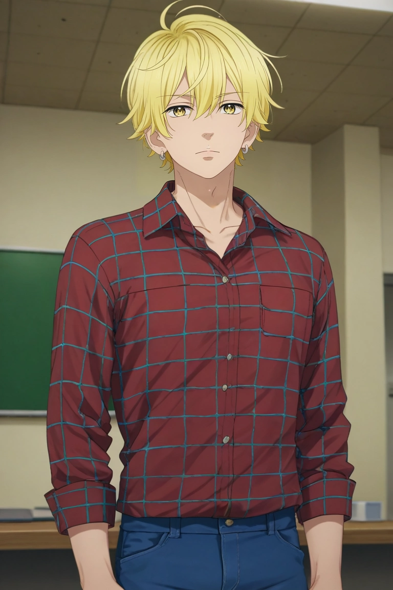 score_9, score_8_up, score_7_up, source_anime, rating_safe, , (realistic:0.6), , 1boy, solo, male focus, <lora:kai_miura_pony:1>, kai_miura, blonde hair, yellow eyes, short hair, bangs, hair between eyes, earrings, , , , Board pants, Flannel shirt, , ,, <lora:sdxl_lightning_8step_lora:1>