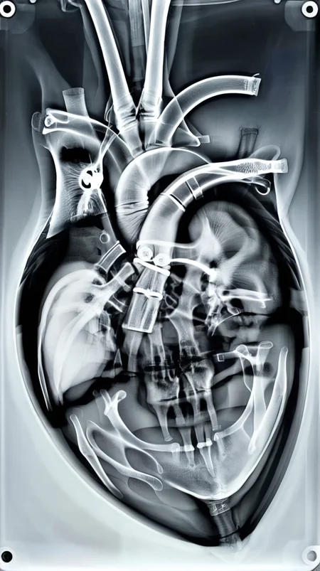 x-ray mechanical heart <lora:xrayeffect:1>