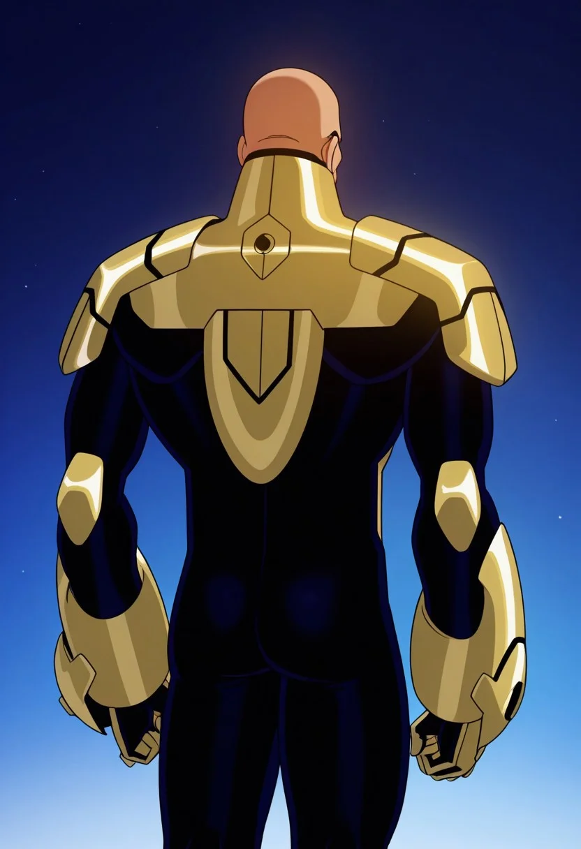solo, crisis_luthor, bald, power armor, back view