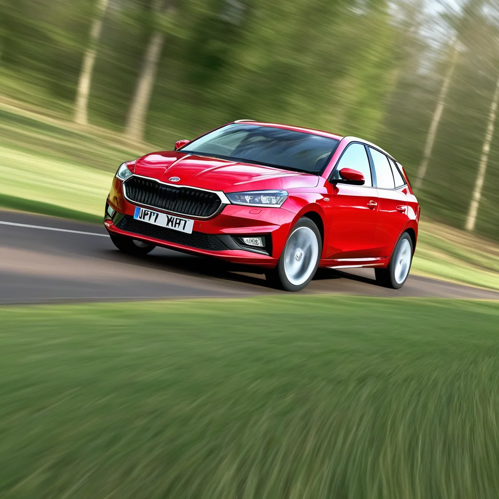 grass, motion blur, suv car, english text, vehicle focus, hyper-realistic, solo, tree, steering wheel, outdoors, realistic, artist name