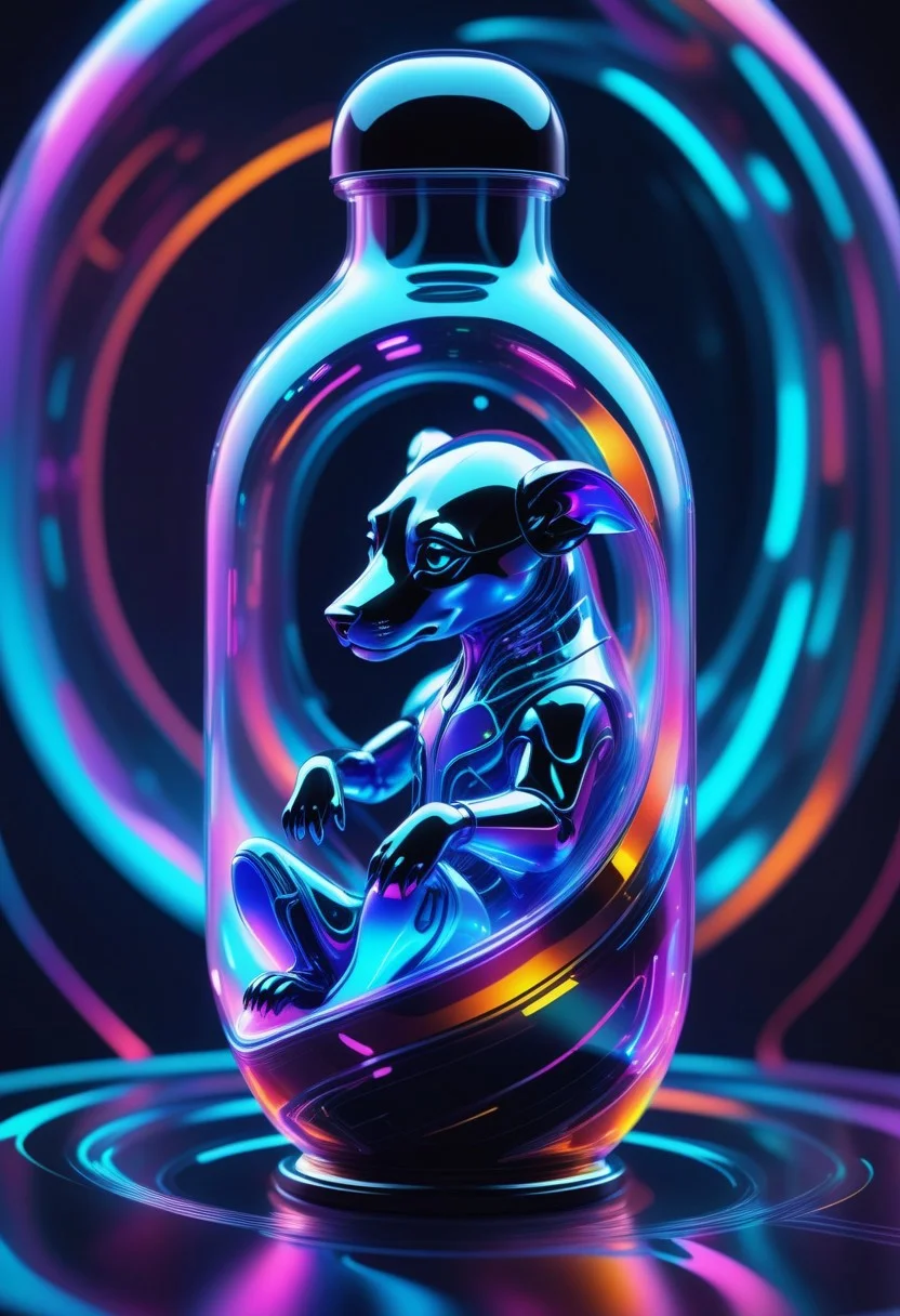 a dschinn trapped in a bottle made out of Jed-CyFut , full of details , positive emotional