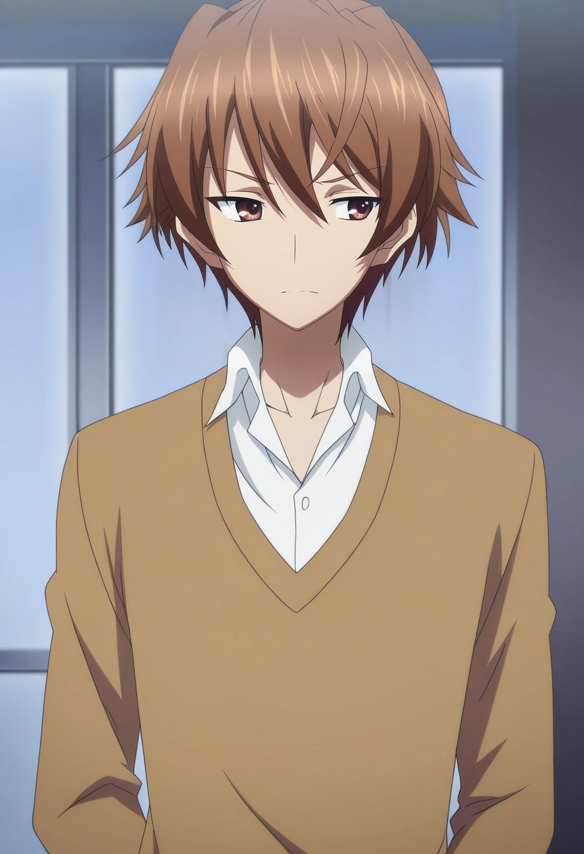masterpiece, best quality, , anime screencap, anime coloring, ,, 1boy, solo, male focus, <lora:takeya_iizuka_ilxl:1>, takeya_iizuka, brown hair, brown eyes, short hair, , ,
