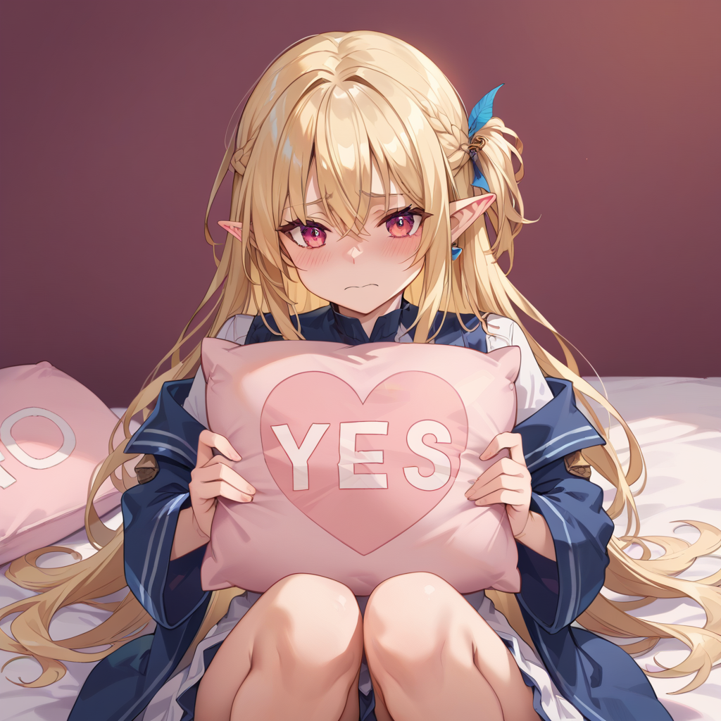 core_9, score_8_up, score_7_up, best quality, masterpiece, source_anime zPDXL2 BREAK, blush, embarrassed ,troll
 yes, yes-pillow, yes-no pillow heart, pink pillow, pillow<lora:yes-no_pillow:1>