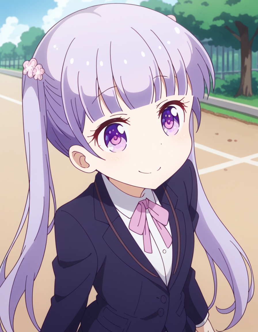 score_9, score_8_up, score_7_up, source_anime, <lora:aoba-suzukaze-s2-ponyxl-lora-nochekaiser:1>, aoba suzukaze, eyebrows, hair ornament, long hair, purple eyes, purple hair, twintails,, blue skirt, bow, bowtie, business suit, dress shirt, formal, neck ribbon, pink bow, pink bowtie, pink ribbon, ribbon, shirt, skirt, skirt suit, suit, white shirt,, bike ride, countryside, dirt road, trees, afternoon sun, peaceful, alone, smile, , smile, from above,, solo,, cowboy shot, dutch angle