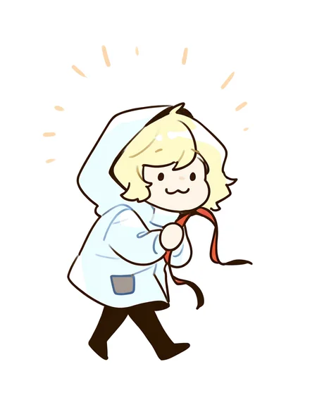 lamiya,anotherstyle,1girl,solo,chibi,short hair,hood,:3,simple background,full body,smile,white background,blonde hair,ribbon,holding,coat,bangs,red ribbon,pantyhose,hood up,long sleeves,closed mouth,walking,<lora:lamiya_noob>,
masterpiece,best quality,very aesthetic,absurdres,