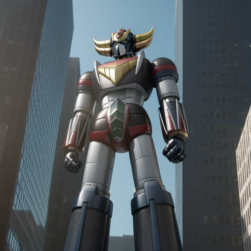 Goldorak1024, a giant robot in a city, highly detailed, photography, ultra sharp, film, bokeh, professional, 64k   <lora:Goldorak1024:0.8>