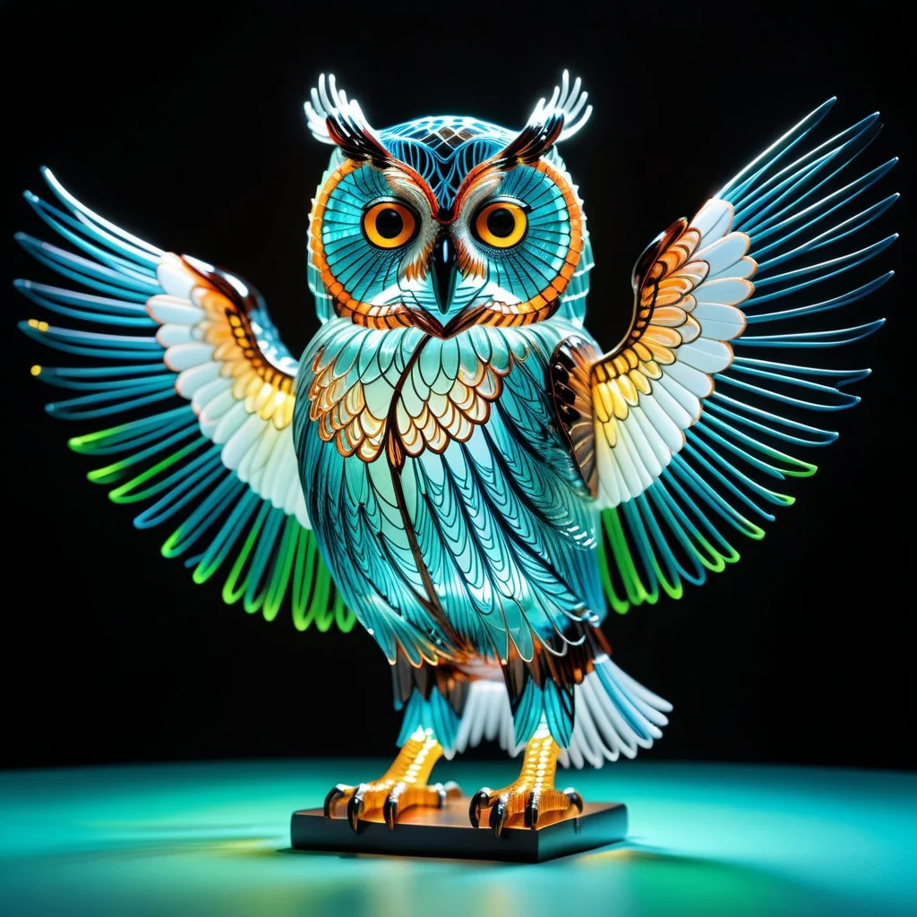 a figure of an owl with spread wings made of tiny neon glass filaments, w0gf1l,
masterpiece, best quality, ultra details, intricate, ornate, filigree,
ultrarealistic, creative, artistic