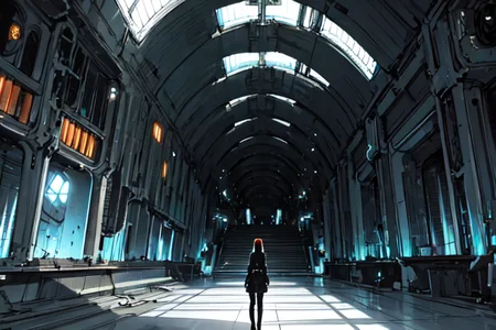highly insanely detailed, masterpiece, top quality, best quality, highres, 4k, 8k, RAW photo, (very aesthetic, beautiful and aesthetic),
tsutomu nihei,nihei_tsutomu,blame!,blame gakuen!,abara,TNstyle,sidonia_no_kishi,(tower,deep horizon,hangar,sidonia \(ship\),tunnel,stairs,mausoleum,city ruins,space,spacecraft,giant room,megastructure in background),
<lora:blameLora_v10:0.5>,
(1girl:1.3),
solo focus,
(pure orange background,transparent background:1.2),âââ