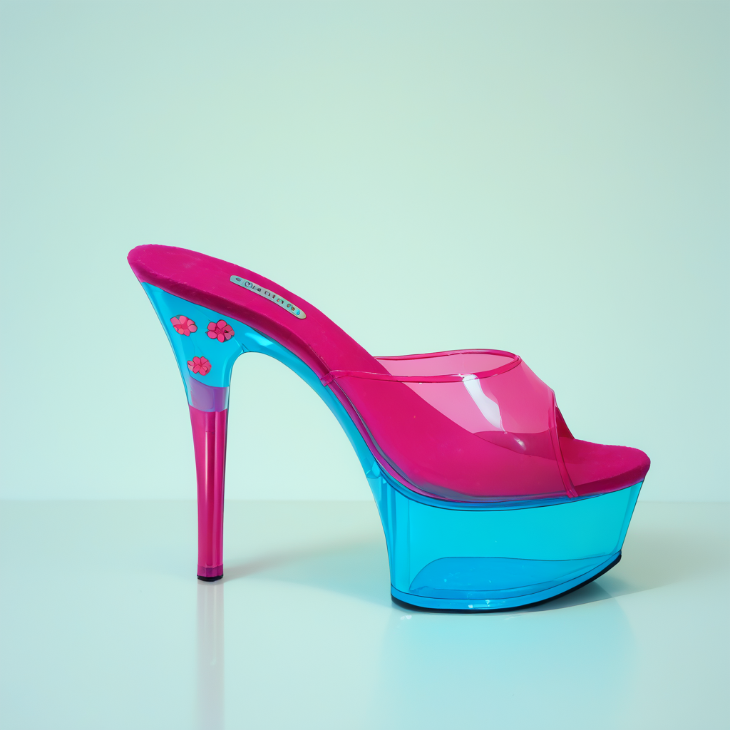 score_9, score_8_up, score_7_up, source_anime, highly detailed, no humans,

Acrylic Heels, Stripper Heels, 2" Platform, 6" heels, translucent Heels, opaque Platform, Slip on Heels, blue footware, tinted platform, pink heels, blue vamp, translucent vamp, stilleto heels