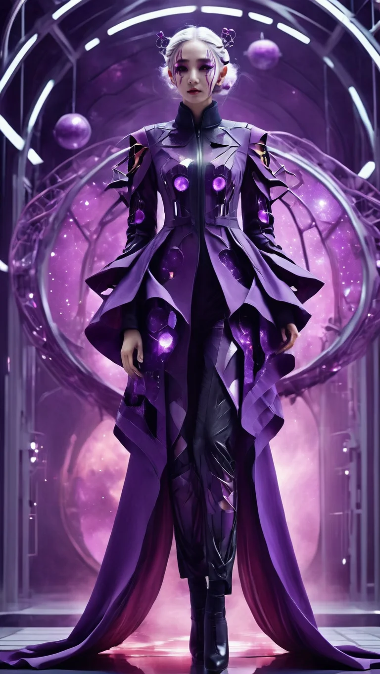 1girl,bailing-traditional opera,(facepaint:0.8),solo,full body,chinese clothes,sci-fi style,white hair,<lora:xl-shanbailing-1029chinese technology-000003:0.9>,purple_theme,