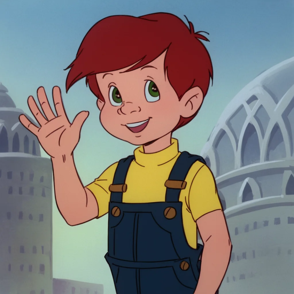 score_9_up, score_8_up, BREAK, JasonCBM, solo, overalls, green eyes, yellow shirt, 1boy, male focus, shirt, male child, waving hello, <lora:Jason_The_Care_Bears_Movie:1>