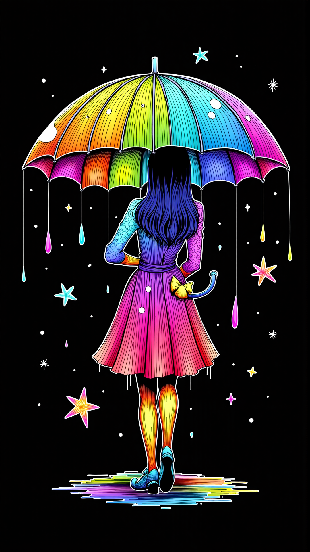lineart, colorful, a broken umbrella<lora:NoctichromeFlux:0.65>