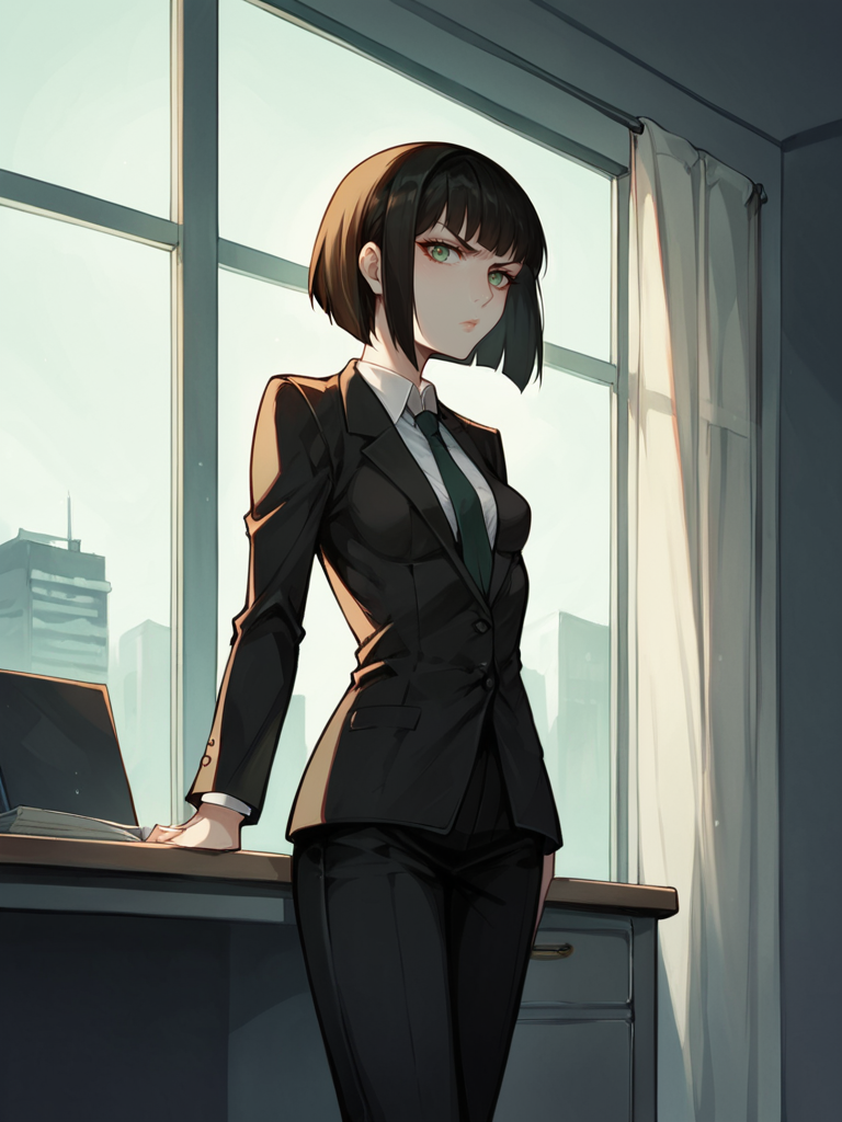score_9, score_8_up, score_7_up, score_6_up, score_5_up, score_4_up, source_anime BREAK
1girl, female focus, <lora:Pala_N_-_2:1>, small breasts, black suit, tie, white undershirt, sci fi, futuristic spy office, desk, standing, window, night city view, short bob hair, holding clipboard, unimpressedâââ
