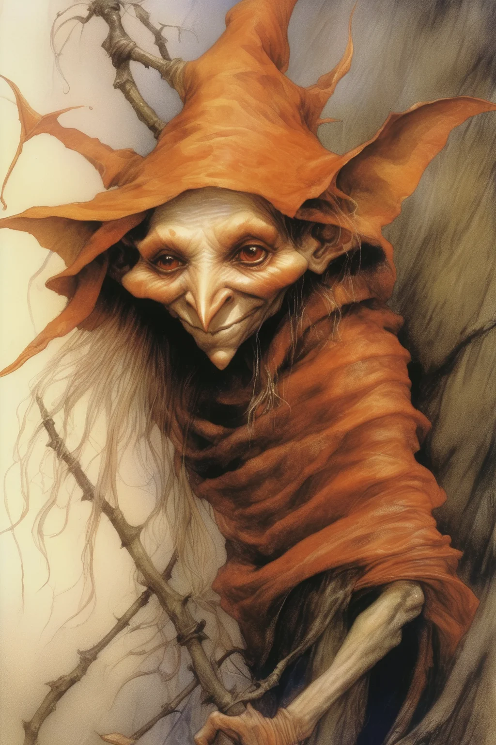 <lora:Wendy Froud Style:1>Wendy Froud Style - a fairytale hobgoblin lady illustrated by Brian Froud.